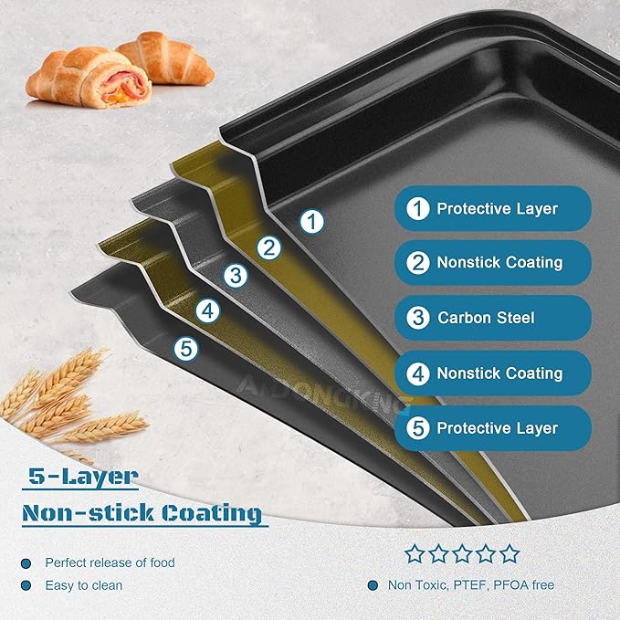 Small Cookie Sheets, Baking Pans, Nonstick Carbon Steel Baking Sheets, 2-Pack, 9.5 X 7.1 Inches (Inner 7.5 X 6) - Image 3