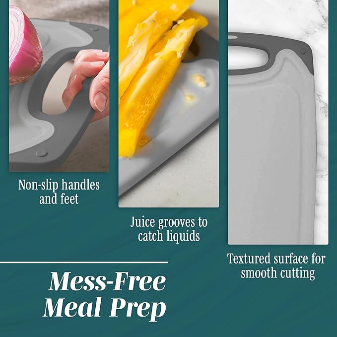 Cutting Boards for Kitchen - BPA-Free Chopping Board - Different Sizes & Non Slip Handles - Reversible, Large Cutting Board Set - Unique Gifts for Cooks Who Have Everything - 3-Pack Gray/Gray - Image 3
