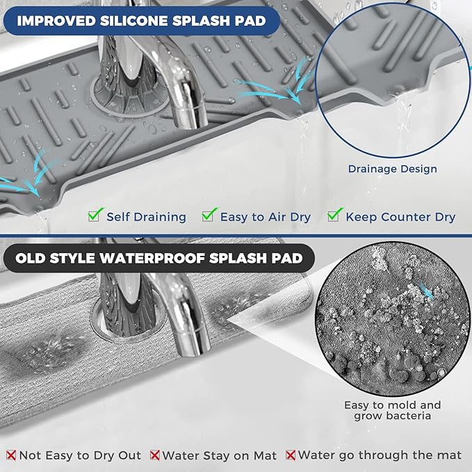 2 Pcs Silicone Faucet Handle Drip Catcher Tray, 2 in 1 Dish Soap Sponge Holder for Kitchen Sink & Splash Guard, Drying Mat for Sink Accessories, Counter, Bathroom - Image 8