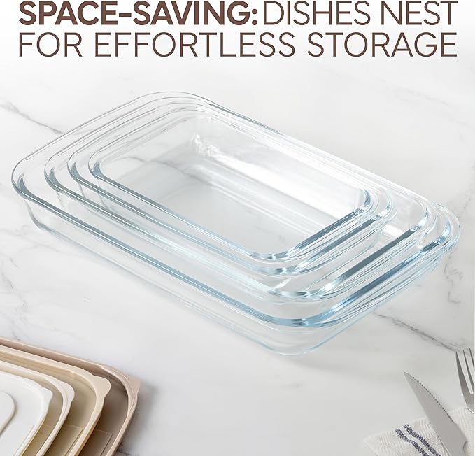COOK WITH COLOR 8 PC. Glass Baking Dish Set with Lids - Deep Casserole Dish, Glass Food Container, Oven, Freezer and Microwave Safe, Clear Container, Brown - Image 4