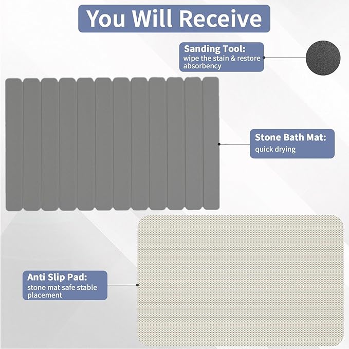 Large Stone Bath Mat 31.5 x 19.7in, Quick Dry Diatomaceous Earth Mats for Bathroom, Super Absorbent Foldable Bath Stone Mat, Non Slip, Dish Drying Mat for Kitchen Counter,Dark Gray - Image 3
