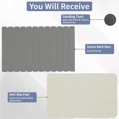 Large Stone Bath Mat 31.5 x 19.7in, Quick Dry Diatomaceous Earth Mats for Bathroom, Super Absorbent Foldable Bath Stone Mat, Non Slip, Dish Drying Mat for Kitchen Counter,Dark Gray - Image 3