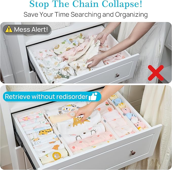 Vtopmart 6 Pack Drawer Dividers for Clothes, 4" High 11.3"-17" Adjustable Expandable Dresser Drawer Organizer, Plastic Drawers Separators for Dresser, Baby Clothes, Underwear, Kitchen & Office Storage - Image 2