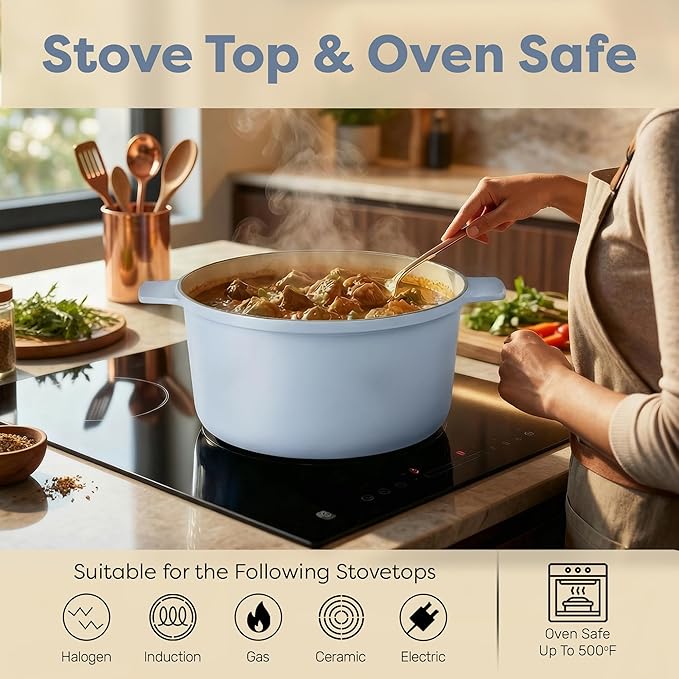 Gotham Steel 5 Qt Lightweight Ceramic Dutch Oven Pot with Lid, Nonstick Sourdough Dutch Oven for Bread Baking, 10 in 1 Stock Pot Ovens for Pasta, Spaghetti, Bread and More, Pots for Cooking - Image 7