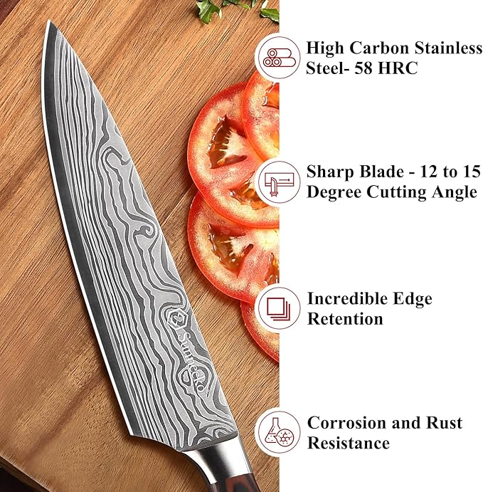 Sunnecko 8 Inch Chef Knife, Professional Japanese Style Kitchen Knife for Meat Vegetable Cutting, Ultra Sharp High Carbon Stainless Steel Blade, Ergonomic Pakkawood Handle & Sheath, Cooking Gift Box