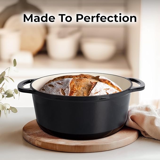 Zulay Kitchen 7.7 Quart Enameled Cast Iron Dutch Oven Pot with Lid – Premium Durability & Oven Safe up to 500°F – Heavy Duty Cookware Perfect for Bread Baking, Stews, Braising & Roasting – Black - Image 7