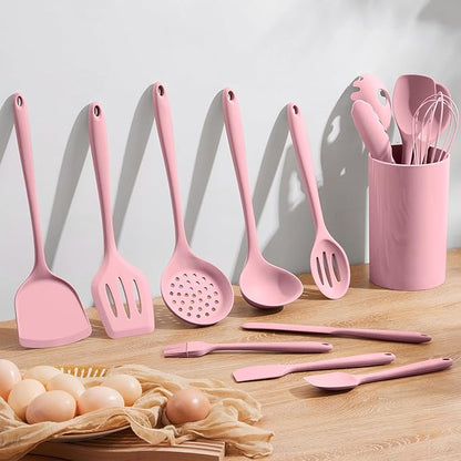 Homikit 15-Piece Kitchen Utensil Set, Silicone Cooking Utensils Spatula Set with Holder for Nonstick Cookware, Heat Resistant Kitchen Tools Gadgets for Cooking and Baking-Pink - Image 6