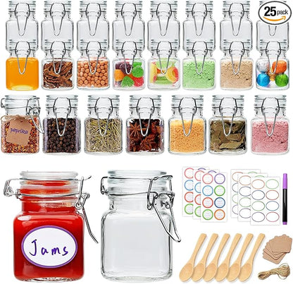 Brajttt 4 oz Spice Jars with Labels,25 Pack Small Glass Jars with Lids,Small Glass Containers with Airtight Hinged Lid for Home Kitchen, Arts & Crafts Projects, Spices, Decoration, Snack Foods by Brajttt