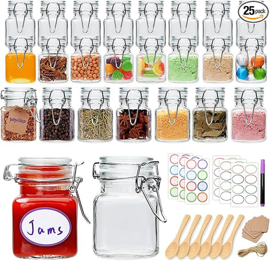 Brajttt 4 oz Spice Jars with Labels,25 Pack Small Glass Jars with Lids,Small Glass Containers with Airtight Hinged Lid for Home Kitchen, Arts & Crafts Projects, Spices, Decoration, Snack Foods by Brajttt