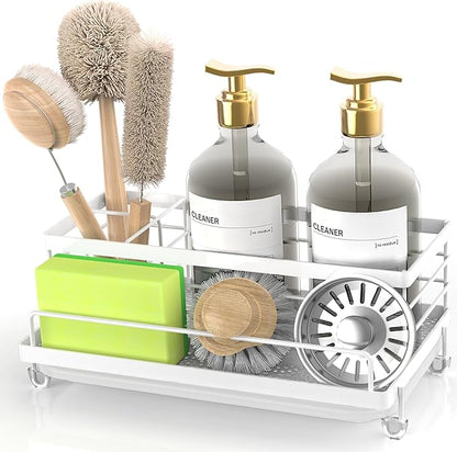 Cisily Sink Caddy Organizer, Kitchen Sink Accessories with Drip Tray, Rustproof and Non-Slip, White by CISILYHOMELIFE