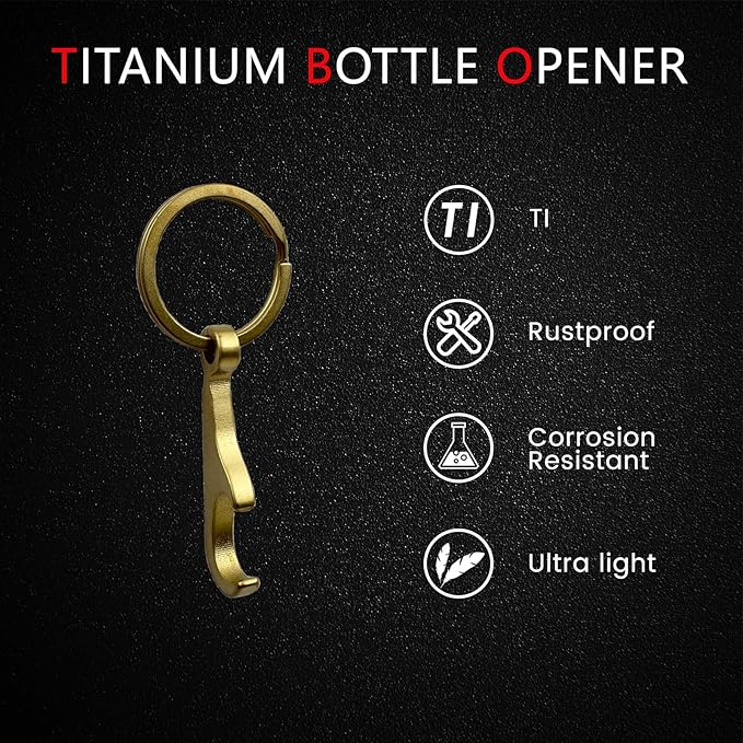 Titanium Bottle Opener, Small Keychain Beer Bottle Opener Can Opener with Stainless Steel Key Ring (Glod)