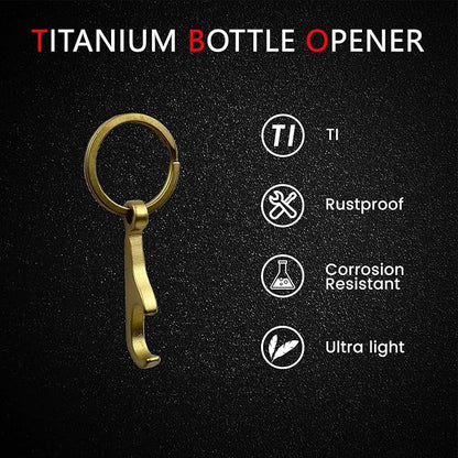 Titanium Bottle Opener, Small Keychain Beer Bottle Opener Can Opener with Stainless Steel Key Ring (Glod)