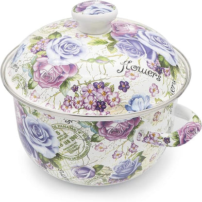 Flower Enamel on Steel Stock Pot/Stockpot with Lid, 3 Quart (style2) - Image 4