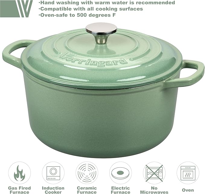 VORRINGARD Enameled Cast Iron Dutch Oven Pot with Lid, for Sourdough Bread Baking, Round Dutch Ovens, 4.5 Quart, Sage Green - Image 3