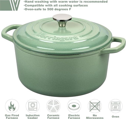 VORRINGARD Enameled Cast Iron Dutch Oven Pot with Lid, for Sourdough Bread Baking, Round Dutch Ovens, 6 Quart, Sage green - Image 3