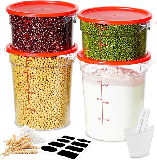 2QT NSF Food Storage Containers: 8 PCS [Food Grade][Hot&Cold Resistant] Commercial Clear Round Food Storage Containers with Scales Handles for Home Restaurant Kitchen Proof Dough(BPA FREE) by SVKLHY