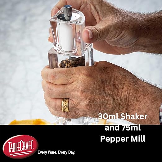 TableCraft 11832, Acrylic Salt and Pepper Mill Combo, 2-in-1 Grinder and Shaker, Clear, 30ml Shaker / 75ml Grinder, Break-Resistant, Square Design, Commercial Foodservice Grade - Image 3