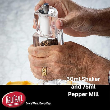 TableCraft 11832, Acrylic Salt and Pepper Mill Combo, 2-in-1 Grinder and Shaker, Clear, 30ml Shaker / 75ml Grinder, Break-Resistant, Square Design, Commercial Foodservice Grade - Image 3