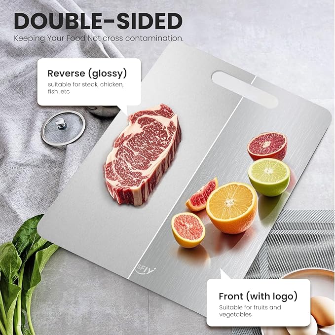 3 Pack Titanium Cutting Board, 100% Pure Titanium Cutting Boards For Kitchen, Dishwasher Safe, Easy to Clean, Double-sided Food-grade Cutting Board For Meats, Fruits And Vegetables (3 Pack) - Image 4