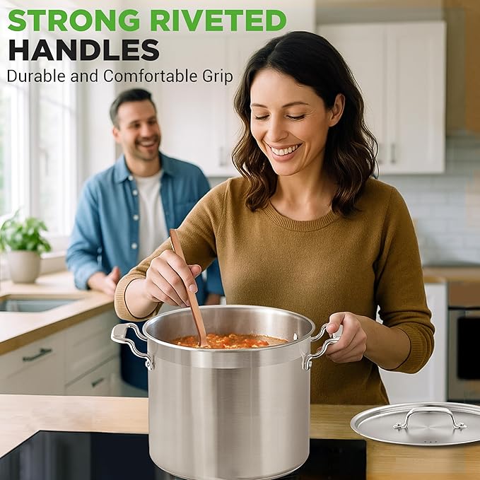 NutriChef 16-Quart Stainless Steel Stockpot - 18/8 Food Grade Heavy Duty Large Stock Pot for Stew, Simmering, Soup, Includes Lid, Dishwasher Safe, Works w/Induction, Ceramic & Halogen Cooktops - Image 8