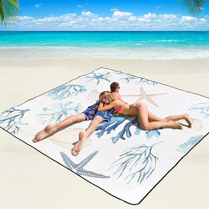 WIWIGO Beach Blanket Waterproof Sandproof Beach Mat 79" X 83"/10'x9'for 2-8 Adults Quick Drying Outdoor Picnic Mat Beach Accessories for Travel, Camping, Hiking by WIWIGO