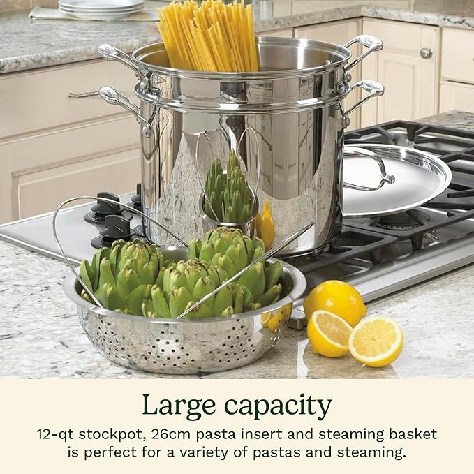 Cuisinart 4-Piece Cookware Set, 12 Quarts, Chef's Classic Stainless Steel Pasta/Steamer, 77-412P1 - Image 2