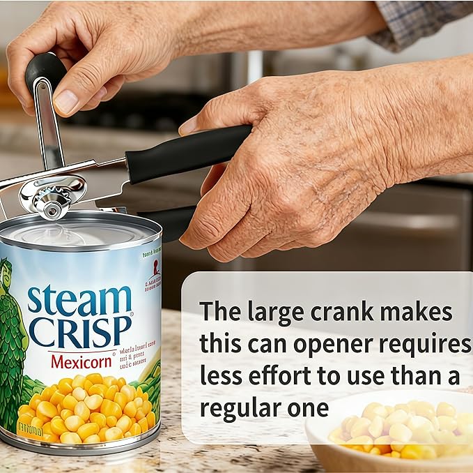 Heavy Duty Manual Can Opener with Magnet, Smooth Edge No Sharp Edges, Extra Long Easy-Grip Non-Slip Handle for Seniors Arthritis & Weak Hands, Food Grade Stainless Steel for Kitchen Camping RV
