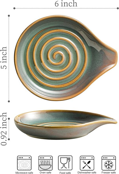 Spoon Rest for Stove Top, Countertop Spoon Holder with Handle for Easy Hold, Farmhouse Decor, Utensil Rest for Spoons, Ladles, Tongs, Spatula, Blue and Green