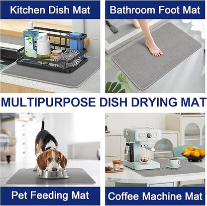 Large Dish Drying Mat 2 Pack, 23.8" x 17.3" Microfiber Ultra Absorbent Quick-Dry Dish Drying Mats for Kitchen Counter, Dish Rack Mat & Drying Pad for Countertops & Sinks, Machine Washable, Gray - Image 6