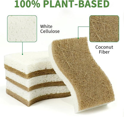 16 Pack Biodegradable Natural Kitchen Sponge - Compostable Cellulose and Coconut Walnut Scrubber Sponge - Eco Friendly Sustainable Sponges for Dishes - Image 3