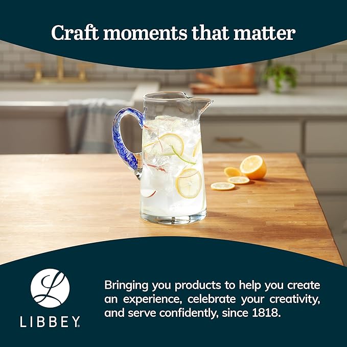 Libbey Cabos Large Glass Pitcher, 90 Oz Handcrafted Glass Water Pitcher with Spout and Blue Handle, Artisan-Inspired Water Carafe for Tables, Kitchen - Image 6