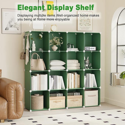 C&AHOME Cube Storage Organizer, 16-Cube Shelves Units, Plastic Storage Cubes, DIY Closet Organizer, Modular Closet Storage Shelves Ideal for Home, Bedroom, 48.4" L × 12.4" W × 48.4" H Green UPCS16GN - Image 4