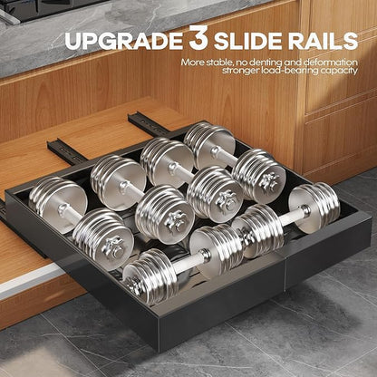 Seinloes 4Pack Expandable Pull Out Cabinet Organizer 21"Deep With Raising Pad for Framed Cabinets,Slide Out Drawers with 4pcs Divider Racks,Roll Out Shelves Adhesive,Adjustable Width 12.05"-20.4"Black - Image 5