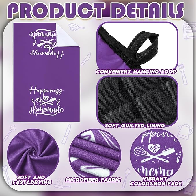 Sratte 6 Pcs Kitchen Decor Accessories Set Farmhouse Towels Pot Holders Oven Mitts Set 2 Dish Towels 2 Potholders 2 Cooking Mittens Oven Glove for Christmas Baking Cooking (Purple,Kitchen) - Image 6