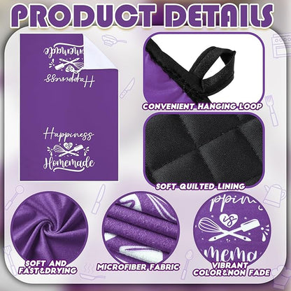 Sratte 6 Pcs Kitchen Decor Accessories Set Farmhouse Towels Pot Holders Oven Mitts Set 2 Dish Towels 2 Potholders 2 Cooking Mittens Oven Glove for Christmas Baking Cooking (Purple,Kitchen) - Image 6