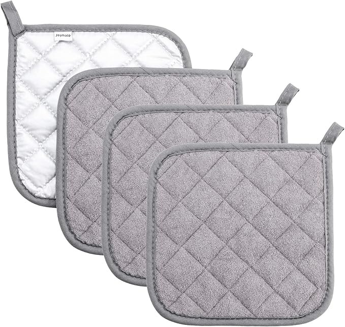 Joyhalo 4 Pack Pot Holders for Kitchen,Cotton Oven Holder with Great Heat Resistance,Non Slip Hot Pads for Kitchen Clearance,Grey by Joyhalo