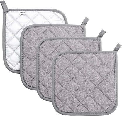 Joyhalo 4 Pack Pot Holders for Kitchen,Cotton Oven Holder with Great Heat Resistance,Non Slip Hot Pads for Kitchen Clearance,Grey by Joyhalo