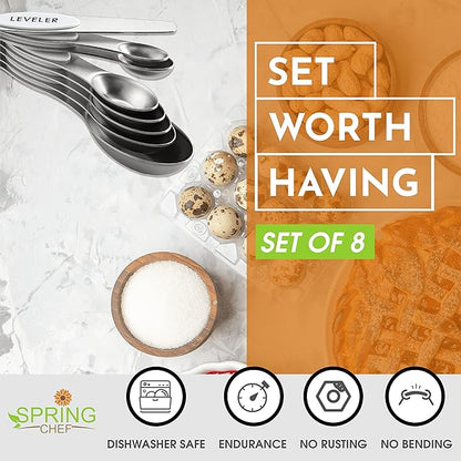 Spring Chef White Stainless Steel Magnetic Measuring Spoons Set of 8 with Leveler, Dual Sided Metal Teaspoon & Tablespoon Measuring Spoons, Fits in Spice Jars, Kitchen Gadgets for Baking & Cooking - Image 3