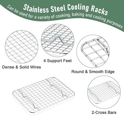 Homikit Toaster Oven Pan with Rack Set (1 Pan+1 Rack), 9 x 7 Inch Small Baking Sheet with Wire Rack, Stainless Steel Cookie Sheets for Baking, Cookie Bacon Tray with Cooling Rack, Dishwasher Safe
