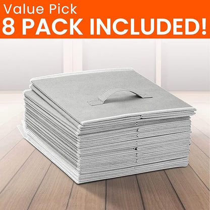 Criusia Storage Cubes - 11 Inch Heavy Duty Fabric Closet Bins for Shelves, Cube Organizer - 8 Pack Collapsible Decorative Storage Bins Baskets for Organizing Clothes Blankets Toys (Grey) - Image 8