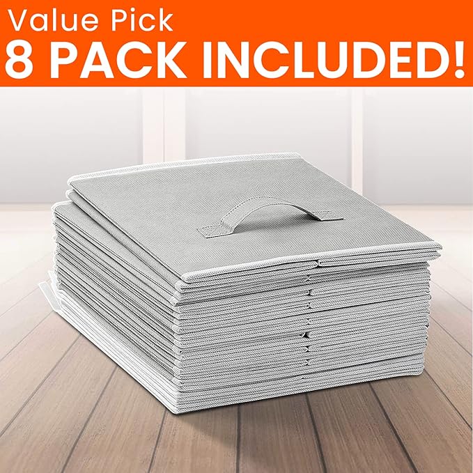 Criusia Large Storage Cubes - 13 Inch Heavy Duty Fabric Storage Bins for Shelves Closet, Cube Organizer - 8 Pack Collapsible Cube Storage Bins Baskets for Organizing Clothes Blankets Toys (Grey) - Image 8