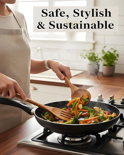 12-Piece Natural Teak Wood Utensil Set with Holder & Rest - Nonstick Cooking Spoons, Spurtles, Heat Resistant Tools - Image 4