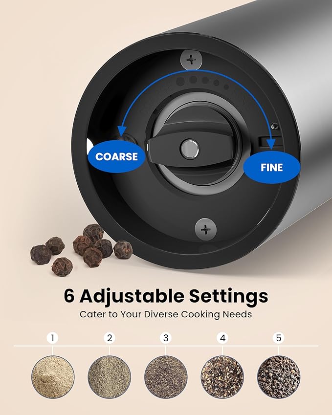 Electric Salt and Pepper Grinder Set with Rechargeable Base - Upgraded Large Capacity, Refillable Pepper Mill Set with LED Light & Adjustable Coarseness, Ideal for Kitchen, Outdoor, BBQ & Gift Giving - Image 6