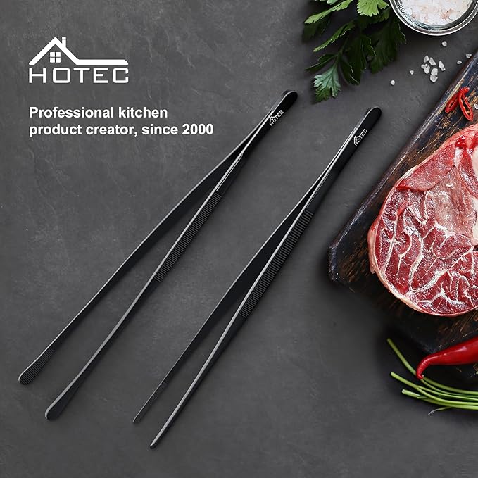 HOTEC Kitchen Tweezers Tongs Stainless Steel Professional Chef Tweezers, Set of 2-12inch Extra-Long Food Tongs for Cooking,Grill and Baking - Image 8