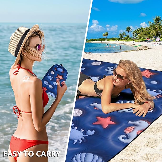 WIWIGO Beach Blanket Waterproof Sandproof Beach Mat 79" X 83"/10'x9'for 2-8 Adults Quick Drying Outdoor Picnic Mat Beach Accessories for Travel, Camping, Hiking - Image 4