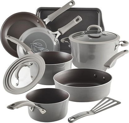 Rachael Ray Cook + Create Nonstick Cookware/Pots and Pan Set, 10 Piece, Gray