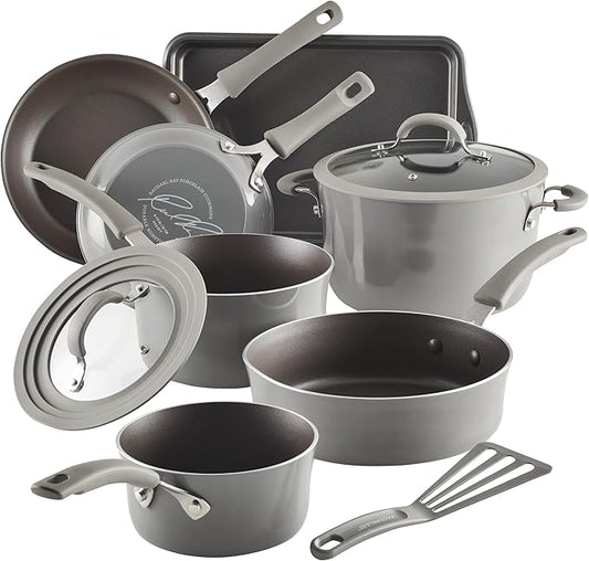 Rachael Ray Cook + Create Nonstick Cookware/Pots and Pan Set, 10 Piece, Gray