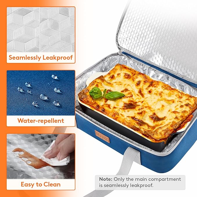 Lifewit Insulated Double Decker Casserole Carrier, Expandable Lasagna Lugger Tote Bag for Hot or Cold Food, Fits 9" x 13" Baking Dish for Potluck Parties, Picnic and Cookouts, Pure Blue