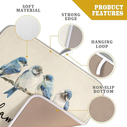 Home Blue Bird Family Dish Drying Mat for Kitchen Counter,Spring Summer Drying Mat 16 x 18 Inch with Absorbent Reversible Microfiber Drying Pad for Coffee Bar - Image 4
