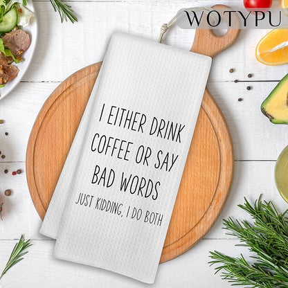 Funny Coffee Kitchen Towels, Coffee Lover Gifts Dish Tea Bar Towels, Funny Sarcastic Gifts Decorative Hand Towel for Kitchen Cafe Shop, 16x24 Inch